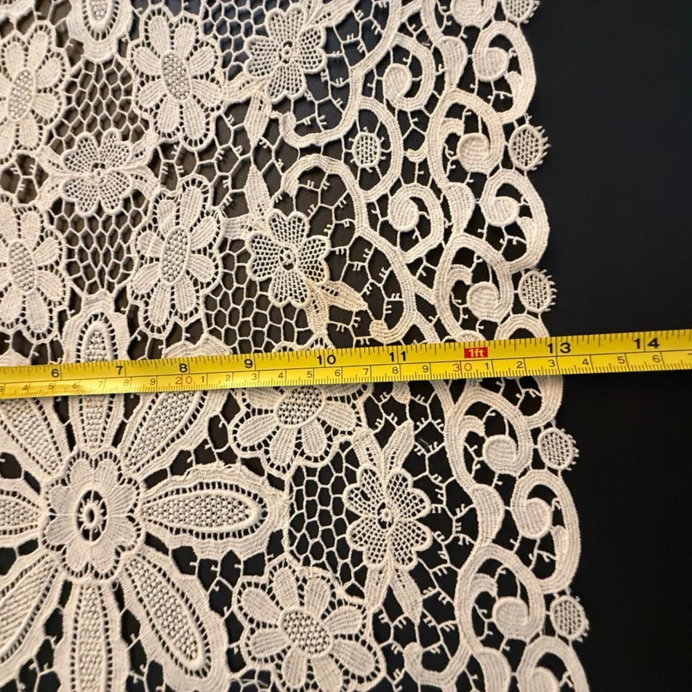 Vintage White Floral Lace Table Runner Rectangular Crochet Style 12x36